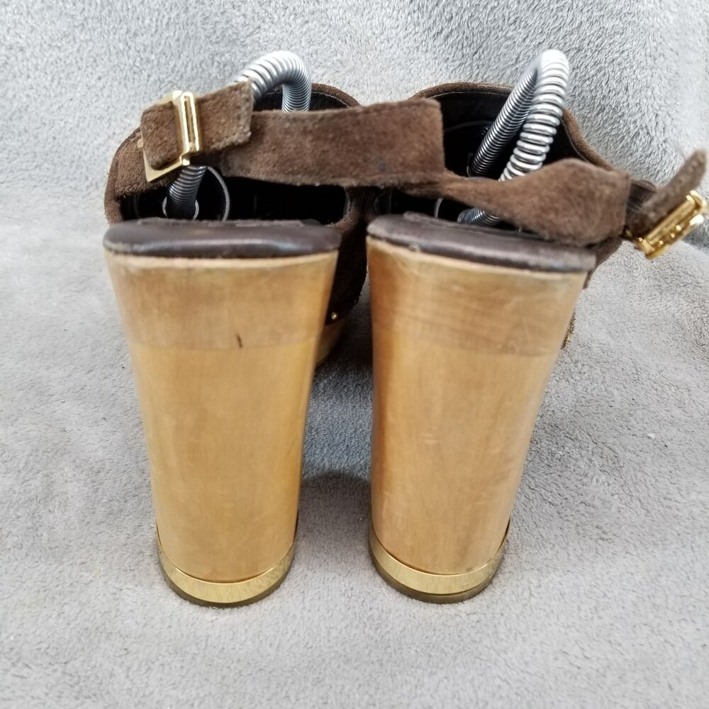 Tory Burch Shoes Womens Size 8.5 Brayden Brown Suede Wood Sole Clogs - Picture 7 of 13